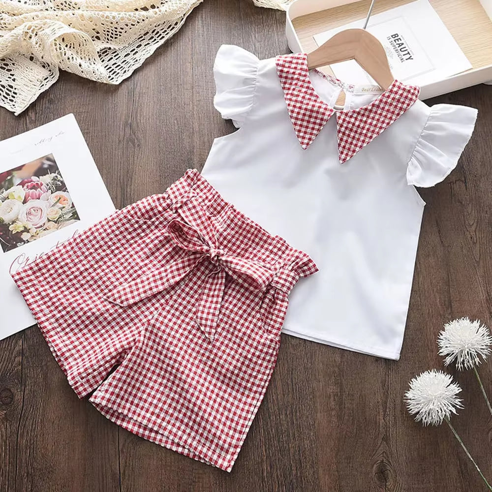 Girls Clothing Sets 2025 Summer Kids Clothes Floral Chiffon Halter+Embroidered Shorts Straw Children Clothing