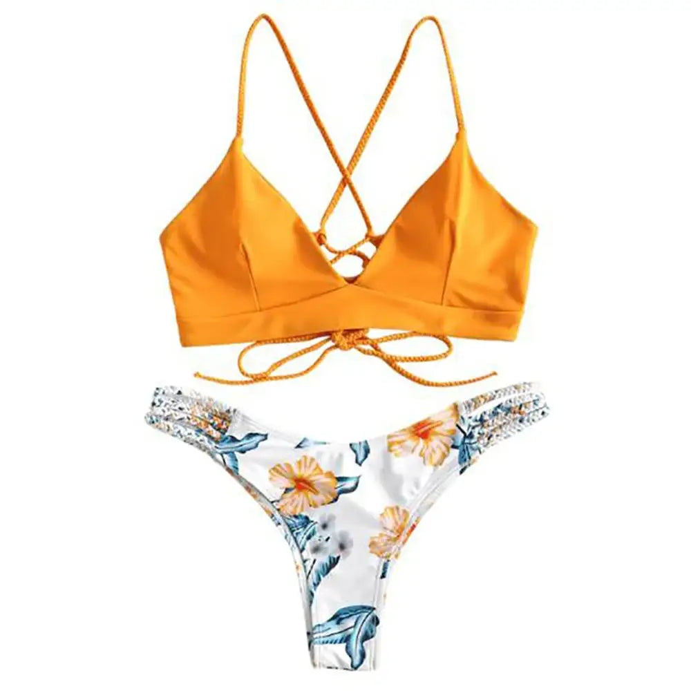 Summer Women'S Micro Bikini Set Cut Out Flowers Bandage Swimsuit Push up Sexy Halter Swimwear Beachwear Biquini Maillot De Bain