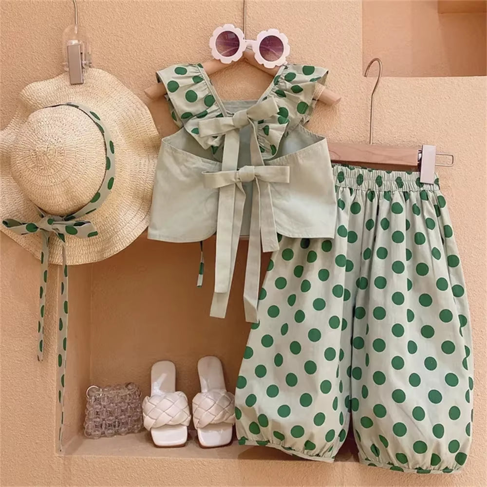 Girls Clothing Sets 2025 Summer Kids Clothes Floral Chiffon Halter+Embroidered Shorts Straw Children Clothing