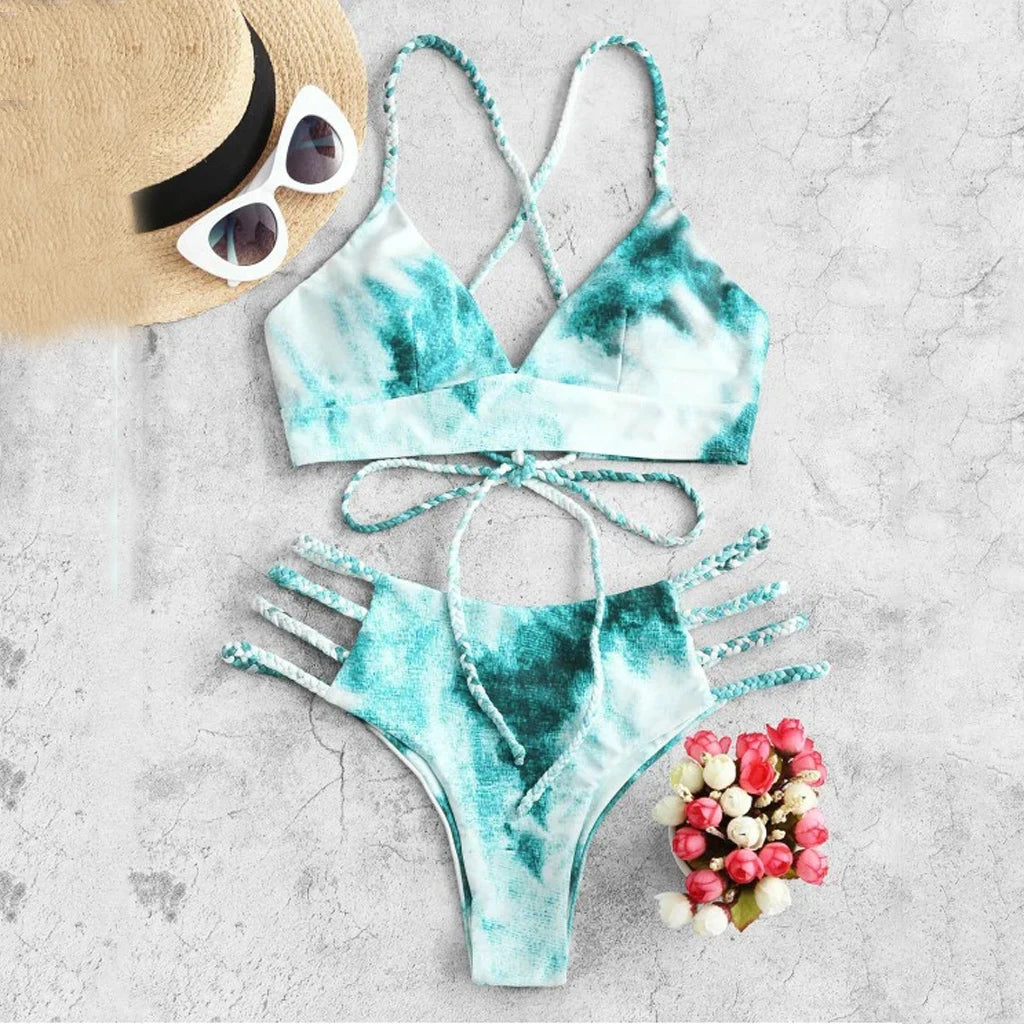 Summer Women'S Micro Bikini Set Cut Out Flowers Bandage Swimsuit Push up Sexy Halter Swimwear Beachwear Biquini Maillot De Bain