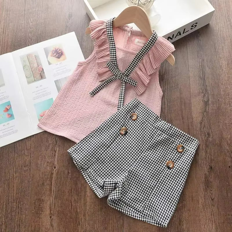 Girls Clothing Sets 2025 Summer Kids Clothes Floral Chiffon Halter+Embroidered Shorts Straw Children Clothing