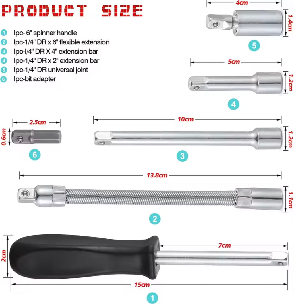 52Pcs Metric Socket Set 1/4" Drive Repair Tool Ratchet Torx Wrench Kit with Case