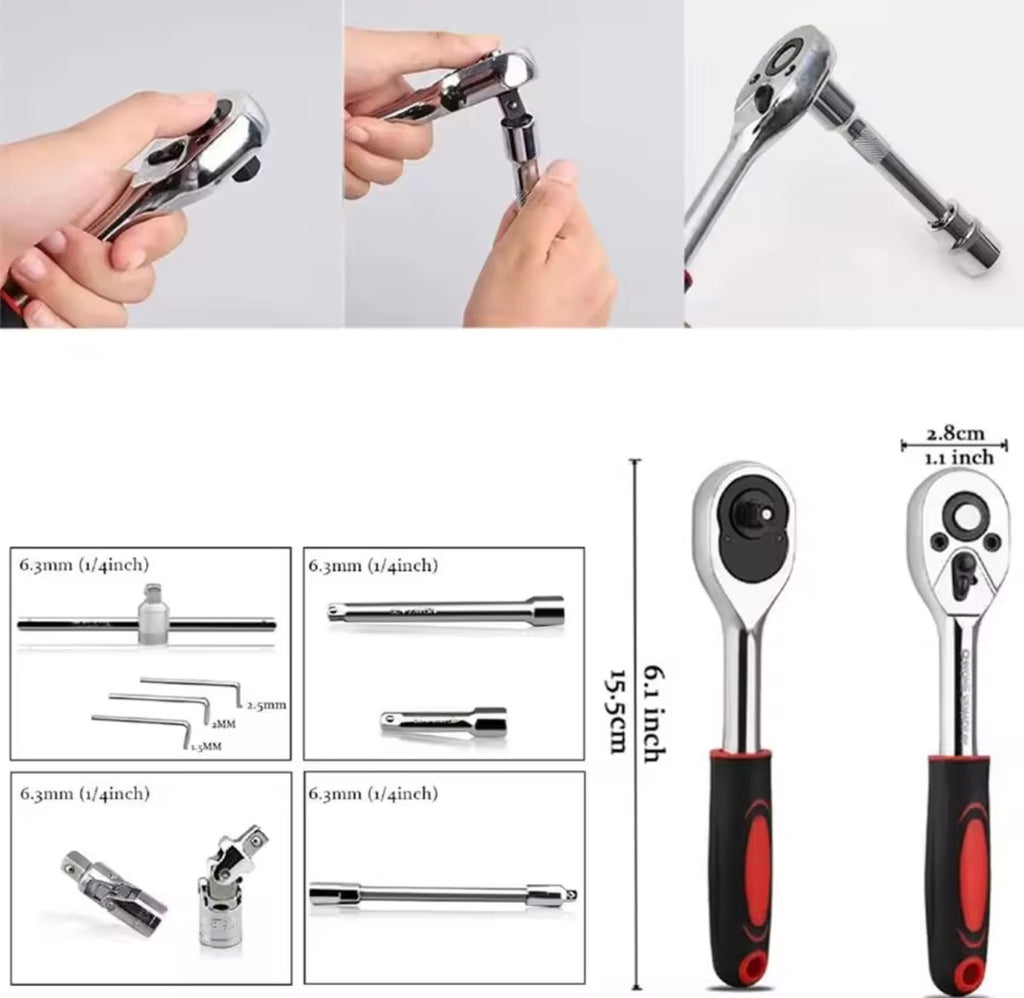 52Pcs Metric Socket Set 1/4" Drive Repair Tool Ratchet Torx Wrench Kit with Case