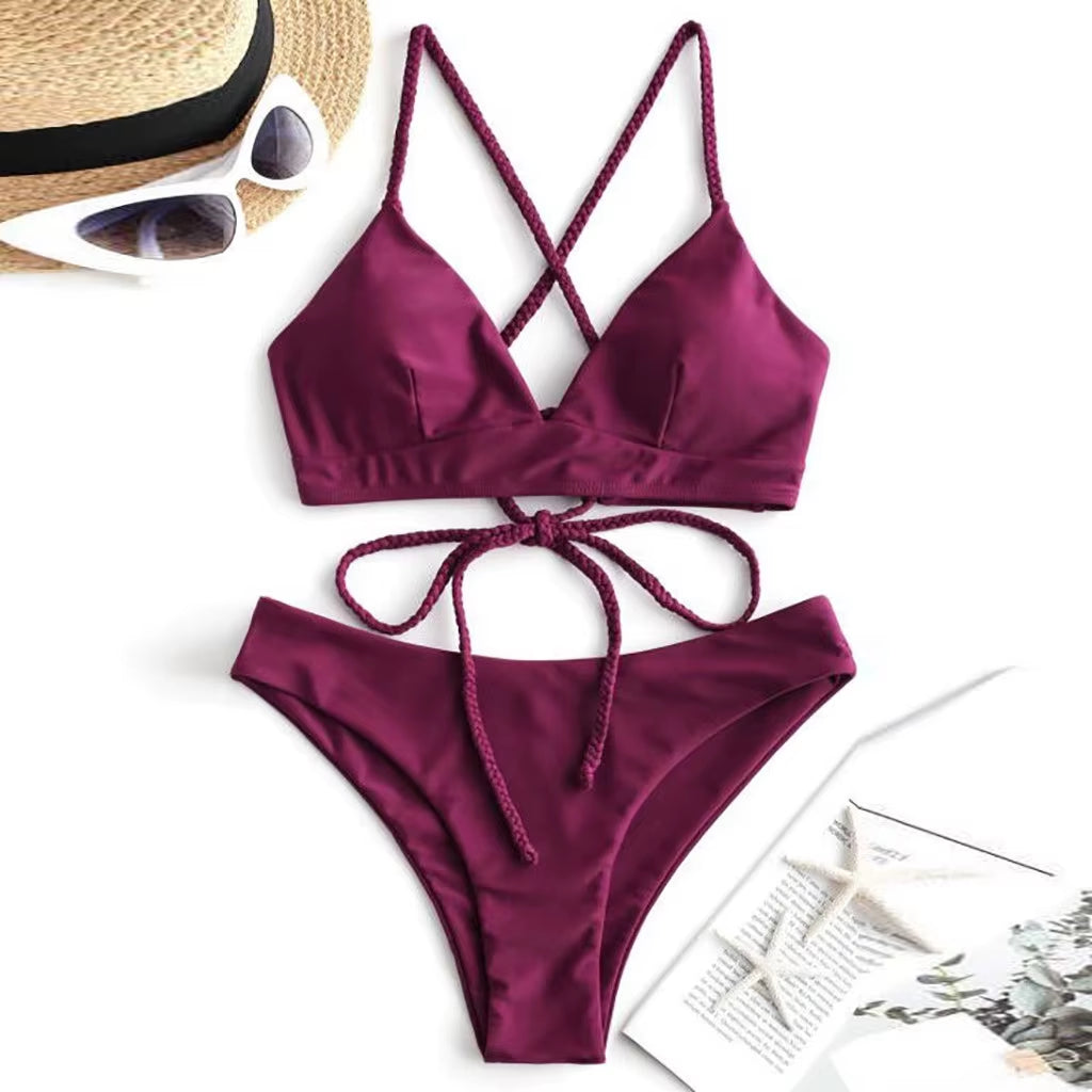 Summer Women'S Micro Bikini Set Cut Out Flowers Bandage Swimsuit Push up Sexy Halter Swimwear Beachwear Biquini Maillot De Bain