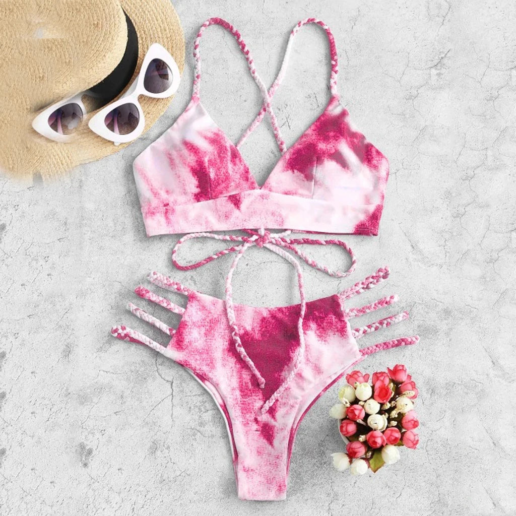 Summer Women'S Micro Bikini Set Cut Out Flowers Bandage Swimsuit Push up Sexy Halter Swimwear Beachwear Biquini Maillot De Bain