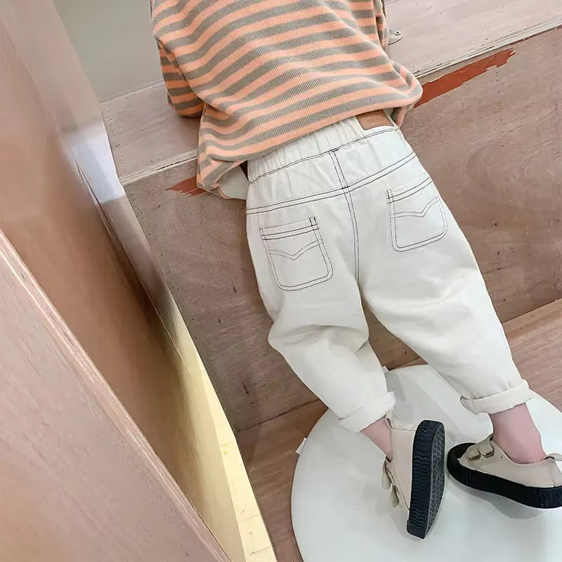 Bear Learder Baby Boy Girl Loose Jeans New Fashion Korean Style Casual Solid Color Jeans Spring Autumn Children'S Denim Pants