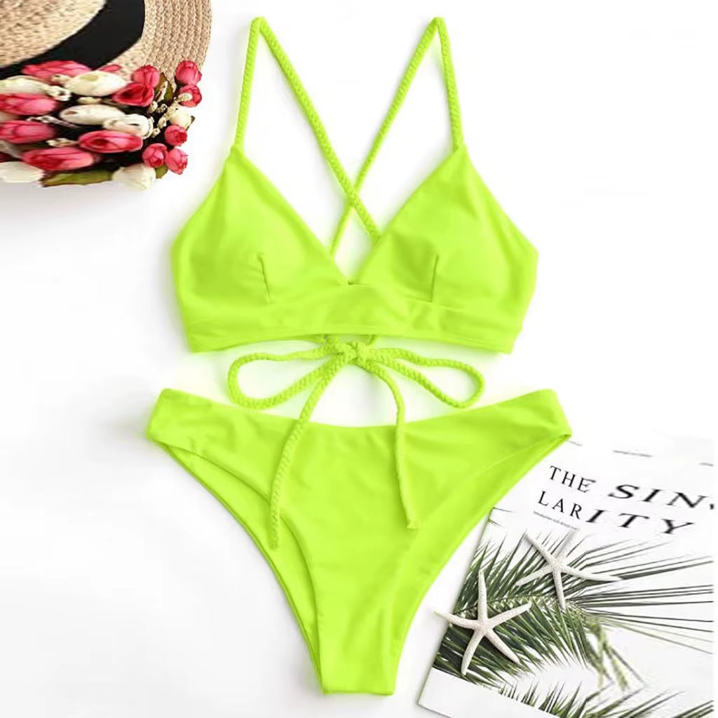 Summer Women'S Micro Bikini Set Cut Out Flowers Bandage Swimsuit Push up Sexy Halter Swimwear Beachwear Biquini Maillot De Bain